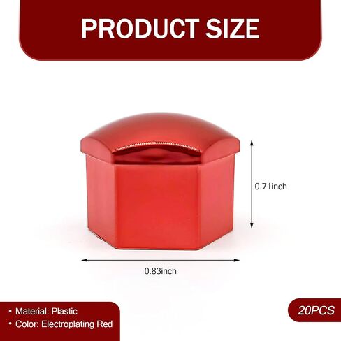 20 PCS Car Hub Nut Cover ، سداسي سيارة إطارات الإطارات مع أداة إزالة ، ملحقات زخرفية متينة للوقاية من الغبار ، Universal لمعظم السيارات (أحمر) in Saudi Arabia