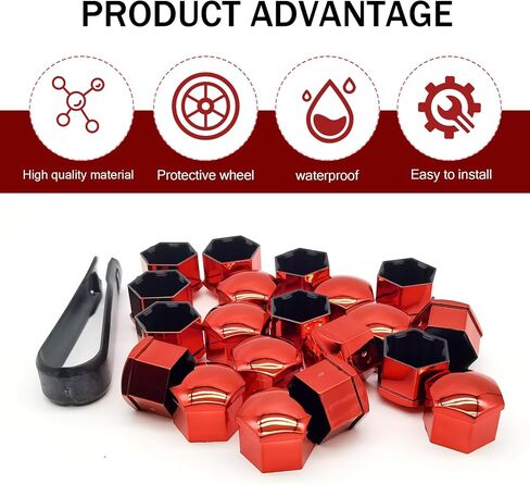20 PCS Car Hub Nut Cover ، سداسي سيارة إطارات الإطارات مع أداة إزالة ، ملحقات زخرفية متينة للوقاية من الغبار ، Universal لمعظم السيارات (أحمر) in Saudi Arabia