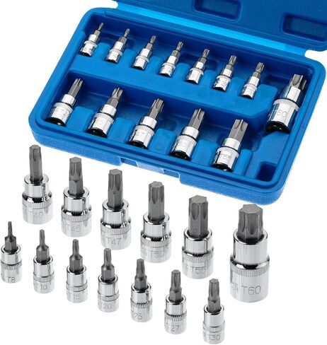 Bates- Torx Bit Socket Set, 13 pcs, TT8-TT60, 1/4" 3/8" & 1/2" Drive, Silver, Tamper Proof Torx Bit Set, Torx Bit Socket Set, Star Bit Socket Set, Security Torx Bit Set, Impact Torx Socket Set in Saudi Arabia