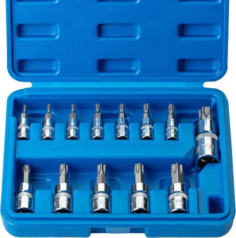 Bates- Torx Bit Socket Set, 13 pcs, TT8-TT60, 1/4" 3/8" & 1/2" Drive, Silver, Tamper Proof Torx Bit Set, Torx Bit Socket Set, Star Bit Socket Set, Security Torx Bit Set, Impact Torx Socket Set in Saudi Arabia