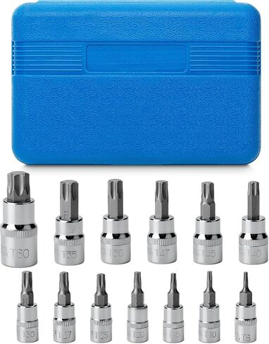 Bates- Torx Bit Socket Set, 13 pcs, TT8-TT60, 1/4" 3/8" & 1/2" Drive, Silver, Tamper Proof Torx Bit Set, Torx Bit Socket Set, Star Bit Socket Set, Security Torx Bit Set, Impact Torx Socket Set in Saudi Arabia