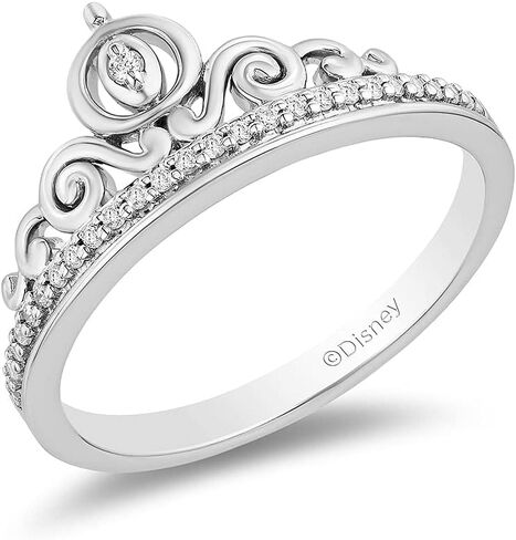 Jewelili Enchanted Disney Fine Jewelry Sterling Silver 1/10 Cttw Diamond Cinderella Carriage Ring. in Saudi Arabia