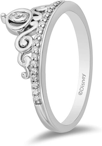 Jewelili Enchanted Disney Fine Jewelry Sterling Silver 1/10 Cttw Diamond Cinderella Carriage Ring. in Saudi Arabia