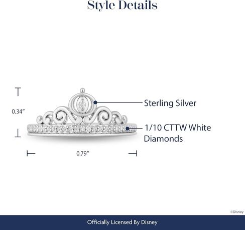 Jewelili Enchanted Disney Fine Jewelry Sterling Silver 1/10 Cttw Diamond Cinderella Carriage Ring. in Saudi Arabia