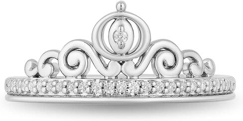 Jewelili Enchanted Disney Fine Jewelry Sterling Silver 1/10 Cttw Diamond Cinderella Carriage Ring. in Saudi Arabia