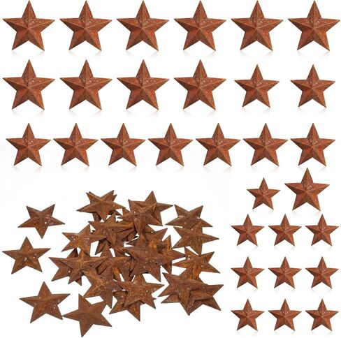 30pcs النجوم المعدنية الصدئة للحرف اليدوية ، النجمة العتيقة البدائية 3 أحجام 3D TIN Star لـ DIY Crafts Vintage Home Farmhouse Wall Decor in Saudi Arabia
