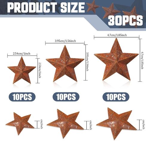 30pcs النجوم المعدنية الصدئة للحرف اليدوية ، النجمة العتيقة البدائية 3 أحجام 3D TIN Star لـ DIY Crafts Vintage Home Farmhouse Wall Decor in Saudi Arabia