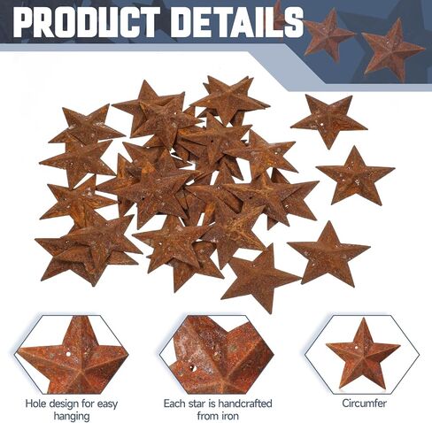30pcs النجوم المعدنية الصدئة للحرف اليدوية ، النجمة العتيقة البدائية 3 أحجام 3D TIN Star لـ DIY Crafts Vintage Home Farmhouse Wall Decor in Saudi Arabia