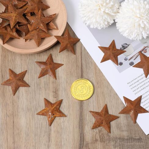 30pcs النجوم المعدنية الصدئة للحرف اليدوية ، النجمة العتيقة البدائية 3 أحجام 3D TIN Star لـ DIY Crafts Vintage Home Farmhouse Wall Decor in Saudi Arabia