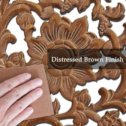 WREVERW Rustic Boho Arched Wood Wood Art ، لوحة الأزهار المنحوتة يدويًا مع الانتهاء من أبيض محزن ، نماذج زخرفية زخرفية عتيقة من أجل غرفة نوم غرفة المعيشة ، 15 × 31 " in Saudi Arabia