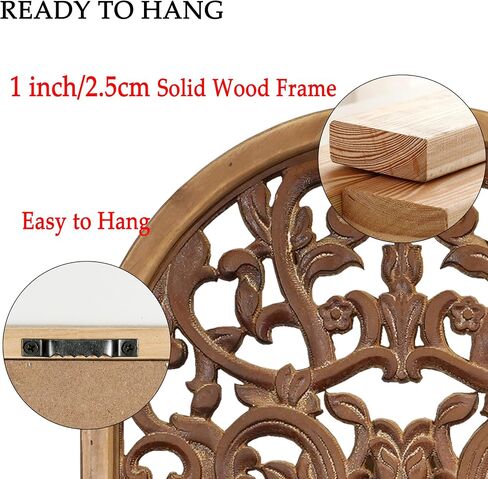WREVERW Rustic Boho Arched Wood Wood Art ، لوحة الأزهار المنحوتة يدويًا مع الانتهاء من أبيض محزن ، نماذج زخرفية زخرفية عتيقة من أجل غرفة نوم غرفة المعيشة ، 15 × 31 " in Saudi Arabia