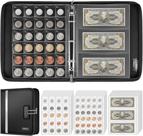 Ytonet Coin Collection Book Holder for Collectors, 320 Pockets Fireproof Lockable Coin Collection Supplies Album and 36 Currency Storage Organizer Case, Coin Collector Gifts for Quarter, Penny, Bill in Kuwait