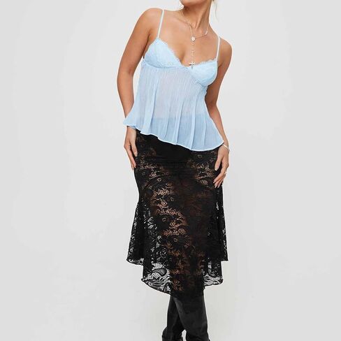 ICNGLKSND Women Y2K Sleeveless Mesh Cami Low Cut Spaghetti Strap Lace Trim Sexy Crop Top Sheer Flowy Beach Tops Pleated Tank in Kuwait