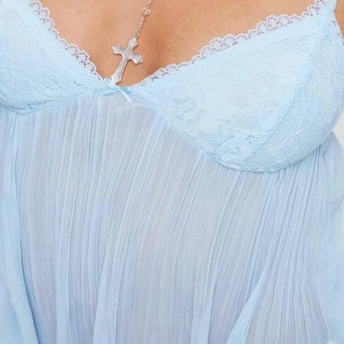 ICNGLKSND Women Y2K Sleeveless Mesh Cami Low Cut Spaghetti Strap Lace Trim Sexy Crop Top Sheer Flowy Beach Tops Pleated Tank in Kuwait