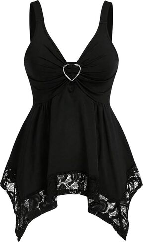 Verdusa Women's Babydoll Tops Goth Gothic Clothes V Neck Sleeveless Peplum Grunge Tank Top in Kuwait