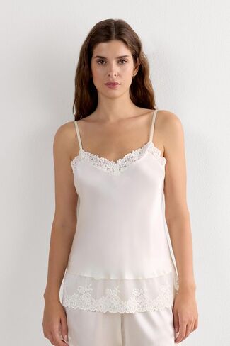 Woman's Pretty Flowers Thin Strap Silk Tank Top in Saudi Arabia