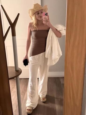 Tankaneo Womens Going Out Tube Top Asymmetrical Strapless Tops Ruched Bandeau Shirts Trendy Y2k Outfits in Saudi Arabia