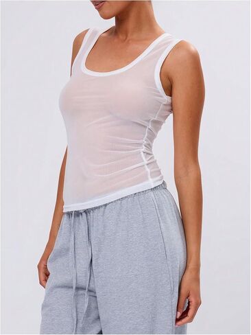 SOLY HUX Women's Sheer Mesh Tank Top Scoop Neck Sleeveless See Through Fitted Shirts Vest in Saudi Arabia