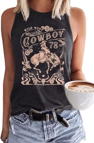 Western Country Music Tank Top Women Vintage Cowboy Rodeo Tank Cattle Skull Graphic Sleeveless Shirt Cowgirl Tops in Kuwait