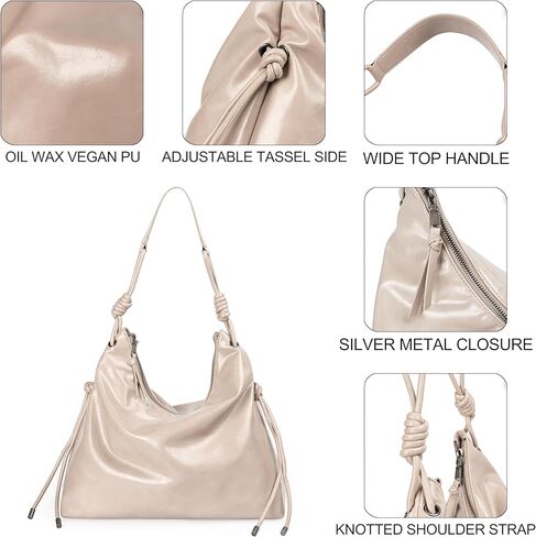 Soft Hobo Bag for Women Large Capacity Travel Designer Shoulder Purse with Knotted Adjustable Strap in Kuwait