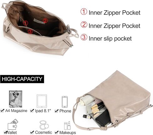 Soft Hobo Bag for Women Large Capacity Travel Designer Shoulder Purse with Knotted Adjustable Strap in Kuwait