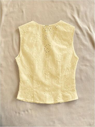 SweatyRocks Women's Eyelet Embroidery V Neck Button Down Vest Top Sleeveless Casual Dressy Blouse in Saudi Arabia