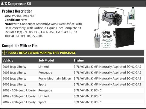 A/C Compressor Kit with Condenser - Compatible with 2002-2005 Jeep Liberty 3.7L V6 VIN K in Saudi Arabia