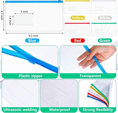 Zhehao 300 PCS 9.2 × 4.7 بوصات A6 Poly Poly Occants zip bulk ، حقيبة قلم رصاص صافية ، وحالات قلم رصاص بلاستيكية مع حقيبة ملفات فاتورة قابلة لإعادة الاستخدام مقابل ملفات نقدية نقدية in Kuwait