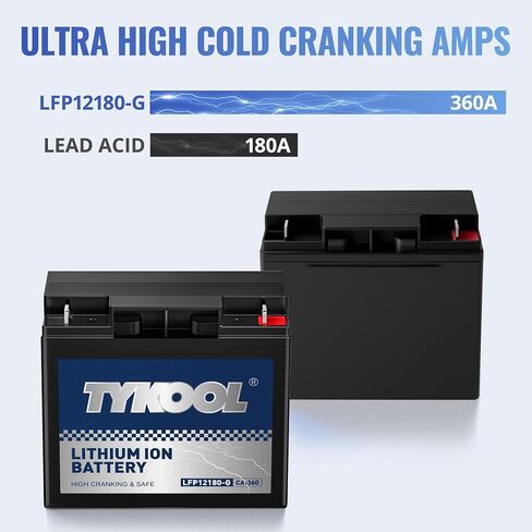 TYKOOL 12180-G LiFePO4 Lithium Generator Starting Battery, 360CCA,8Ah,Built in BMS,Compatible with portable gas generator,outdoor gas generator,Replacement for lead acid battery 12v18AH in Kuwait