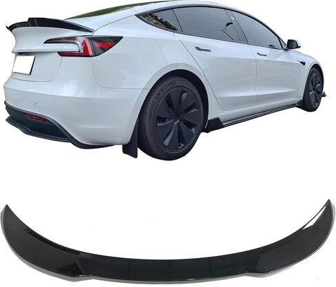 IKON MOTORSPORTS, Trunk Spoiler Compatible with 2017-2025 Tesla Model 3, Carbon Fiber Print ABS Plastic Performance Style Rear Trunk Lid Wing Spoiler, 2018 2019 2020 2021 2022 in Saudi Arabia