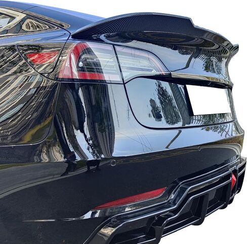 IKON MOTORSPORTS, Trunk Spoiler Compatible with 2017-2025 Tesla Model 3, Carbon Fiber Print ABS Plastic Performance Style Rear Trunk Lid Wing Spoiler, 2018 2019 2020 2021 2022 in Saudi Arabia
