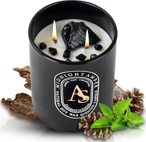 Scented Candle for Men with Luxurious Obsidian Bracelet, Teakwood for Home Scented, Hand-Poured Natural Soy Wax, Stress Relief Masculine Gift for Men, Dad, Boyrfriend, Powerful Manifestation Crystals in Saudi Arabia