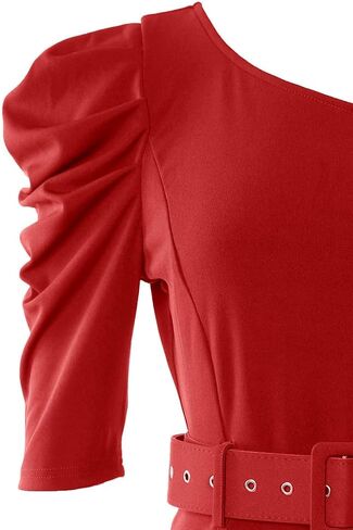 Women Sexy One Shoulder Bodycon Dress Short Sleeve Homecoming Dress Belted Side Slit Party Cocktail Dresses in Kuwait