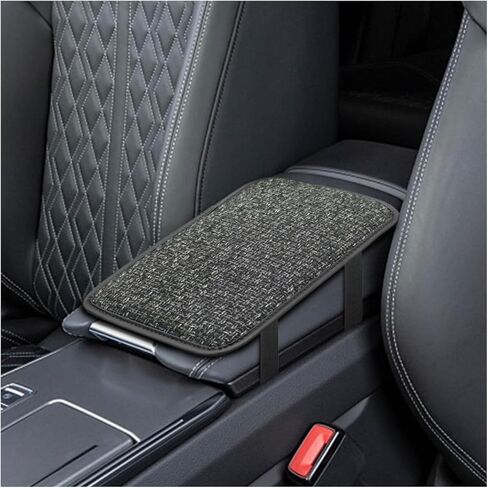 Car Center Console Armrest Pad, Linen Fabric Auto Armrest Box Protector Cover, 11.6 × 7.7 Inch Vehicle Middle Console Mat, Universal Interior Decoration Accessory for Car, SUV, Truck (Grey) in Saudi Arabia