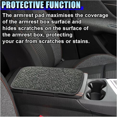 Car Center Console Armrest Pad, Linen Fabric Auto Armrest Box Protector Cover, 11.6 × 7.7 Inch Vehicle Middle Console Mat, Universal Interior Decoration Accessory for Car, SUV, Truck (Grey) in Saudi Arabia