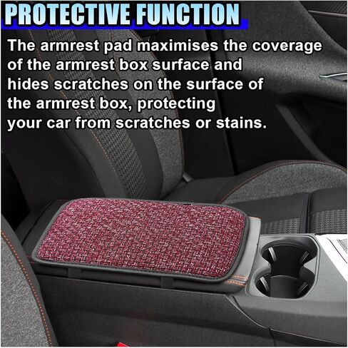 Car Center Console Armrest Pad, Linen Fabric Auto Armrest Box Protector Cover, 11.6 × 7.7 Inch Vehicle Middle Console Mat, Universal Interior Decoration Accessory for Car, SUV, Truck (Grey) in Saudi Arabia