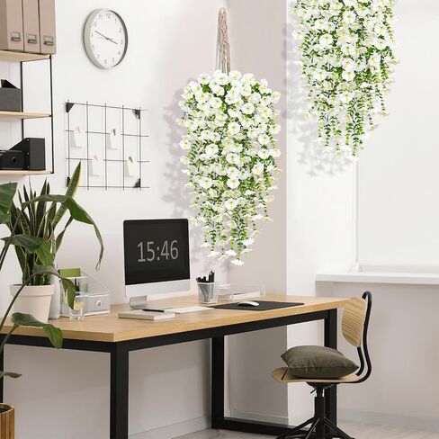 TOCHGREEN Artificial Fake Hanging Flowers Plants for Outdoor Decoration 2PCS Faux Silk Morning Glory Flowers UV Resistant Hanging Plants for Home Porch Patio Garden Planter Decor (White, 2PCS) in Saudi Arabia
