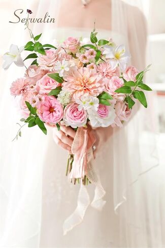 Serwalin Artificial Pink Flowers, Cake Silk Flowers for DIY Wedding Bouquets Fake Flowers, Table Centerpieces Baby Shower Birthday Party Home Decorations in Kuwait