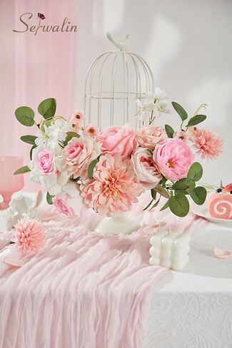 Serwalin Artificial Pink Flowers, Cake Silk Flowers for DIY Wedding Bouquets Fake Flowers, Table Centerpieces Baby Shower Birthday Party Home Decorations in Kuwait