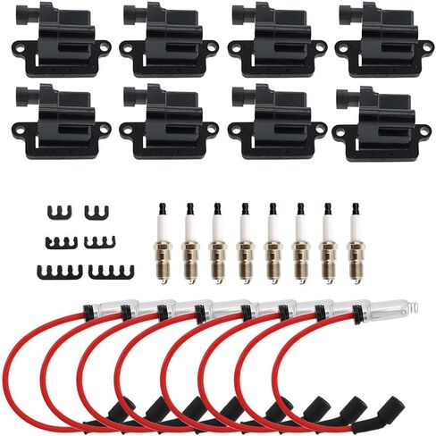 8 Pack Square Ignition Coil UF271 & Spark Plug Wire 12556893 12558693 12570553 3859078 Replacement for Chevy Avalanche Silverado 1500 2500 3500 4.8L 5.3L 6.0L 8.1L 1999-2007 in Saudi Arabia