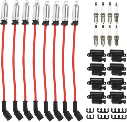 8 Pack Square Ignition Coil UF271 & Spark Plug Wire 12556893 12558693 12570553 3859078 Replacement for Chevy Avalanche Silverado 1500 2500 3500 4.8L 5.3L 6.0L 8.1L 1999-2007 in Saudi Arabia