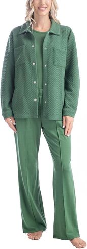 MUK LUKS Quilted Shacket 3 Piece Lounge Set, Long Sleeve T-Shirt, Pajama Pants with Pockets, Matching Jacket in Saudi Arabia