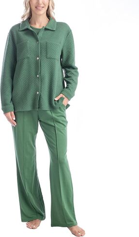 MUK LUKS Quilted Shacket 3 Piece Lounge Set, Long Sleeve T-Shirt, Pajama Pants with Pockets, Matching Jacket in Saudi Arabia