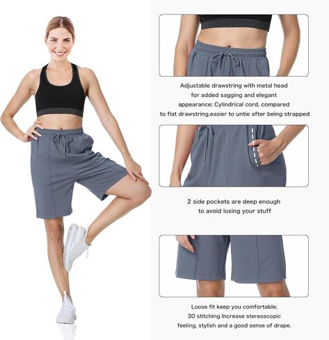 YOYOYOGA Women's Bermuda Shorts with Pockets High Waisted Knee Length Shorts 7" Long Shorts Athletic Walking Casual Workout in Saudi Arabia
