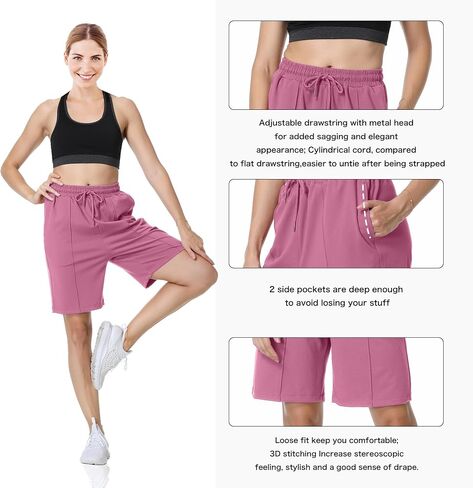 YOYOYOGA Women's Bermuda Shorts with Pockets High Waisted Knee Length Shorts 7" Long Shorts Athletic Walking Casual Workout in Saudi Arabia