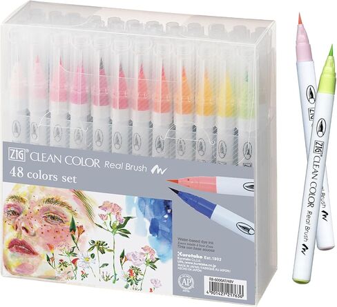 مجموعة فرشاة Kuretake ZIG CLEAN COLOR الحقيقية مكونة من 48 لونًا، معتمدة من AP، طرف فرشاة مرن، جودة احترافية، عديم الرائحة، خالية من الزيلين، سهلة إنشاء خطوط ضيقة وواسعة، صنع في اليابان in Saudi Arabia