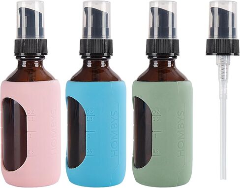 HOMBYS 2 Oz Small Glass Pump Bottle With Silicone Sleeve Protection - Empty Refillable Travel Size Amber Container for Toiletries, Lotion in Saudi Arabia