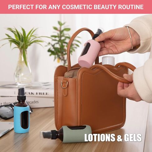 HOMBYS 2 Oz Small Glass Pump Bottle With Silicone Sleeve Protection - Empty Refillable Travel Size Amber Container for Toiletries, Lotion in Saudi Arabia