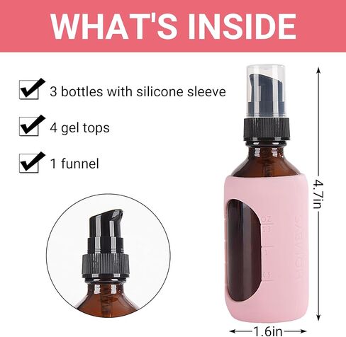 HOMBYS 2 Oz Small Glass Pump Bottle With Silicone Sleeve Protection - Empty Refillable Travel Size Amber Container for Toiletries, Lotion in Saudi Arabia