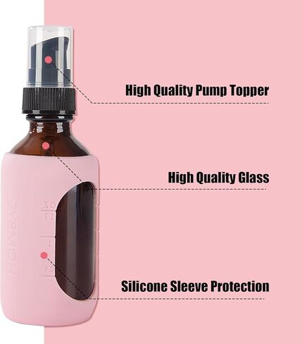 HOMBYS 2 Oz Small Glass Pump Bottle With Silicone Sleeve Protection - Empty Refillable Travel Size Amber Container for Toiletries, Lotion in Saudi Arabia